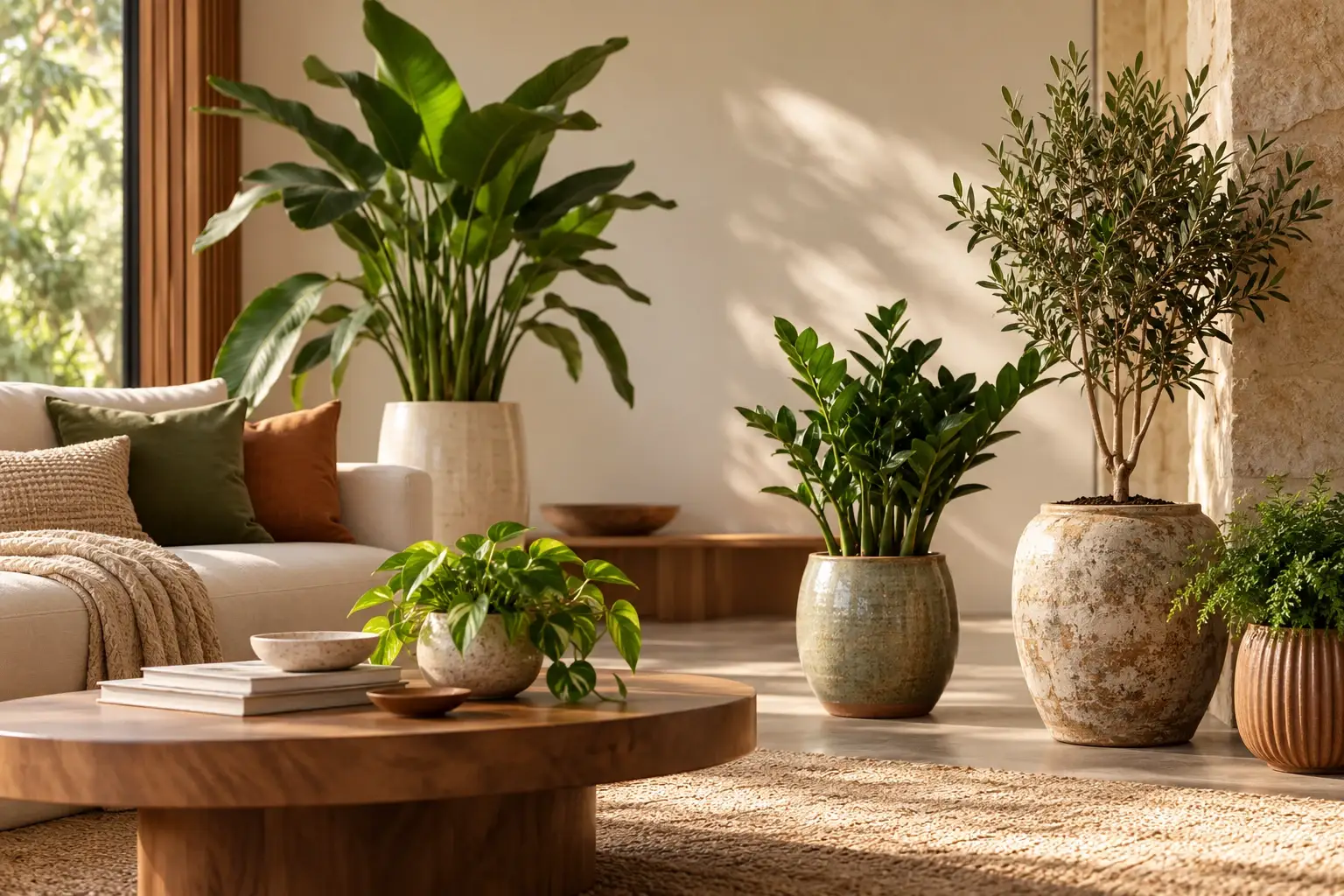 Vasos de cerâmica com plantas de interior